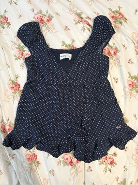 Hollister Navy Polka Dot Babydoll Top